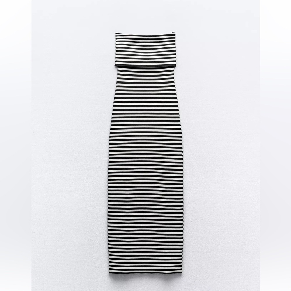 Zara Black and White Striped Midi Dress